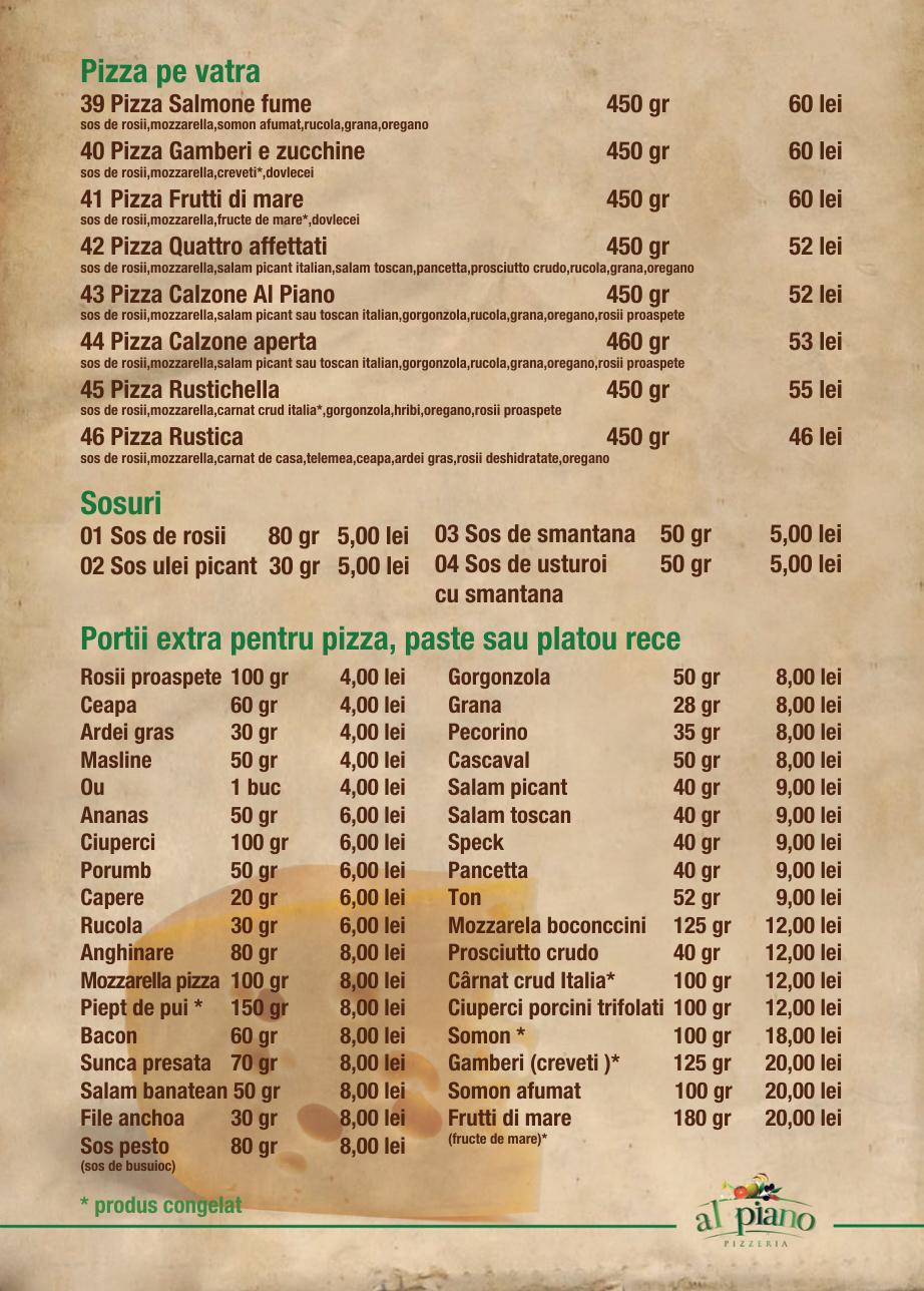 Pizza pe vatră, Sosuri și Porții extra