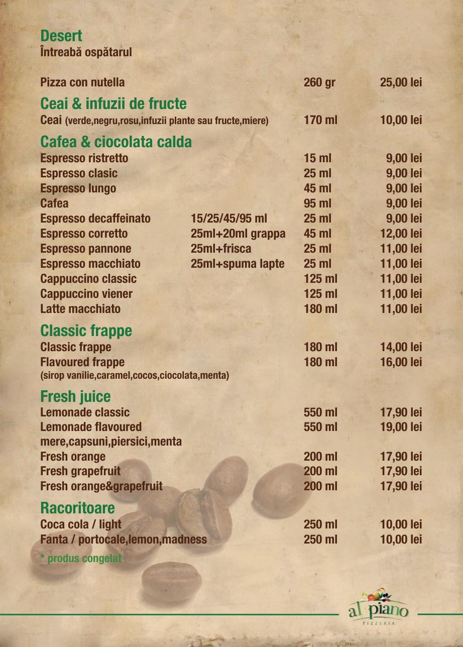Desert, Cafea, Fresh juice și Răcoritoare